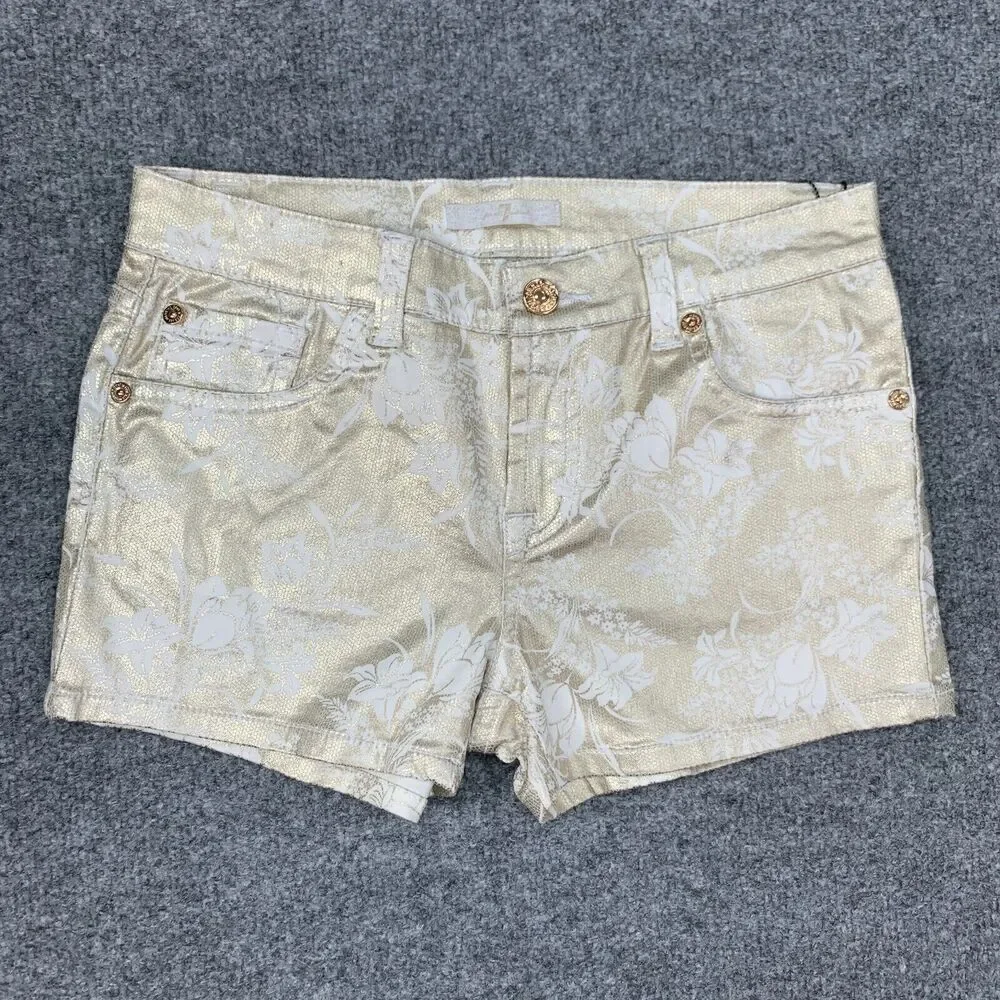 7 For All Mankind Metallic Shorts Girls 12 Gold White Floral Stretch Pockets